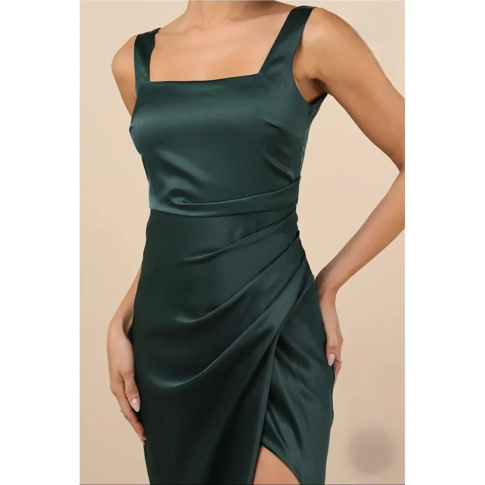 Lulus Red Carpet Romance Maxi Dress Womens Medium Green Satin Square Neck